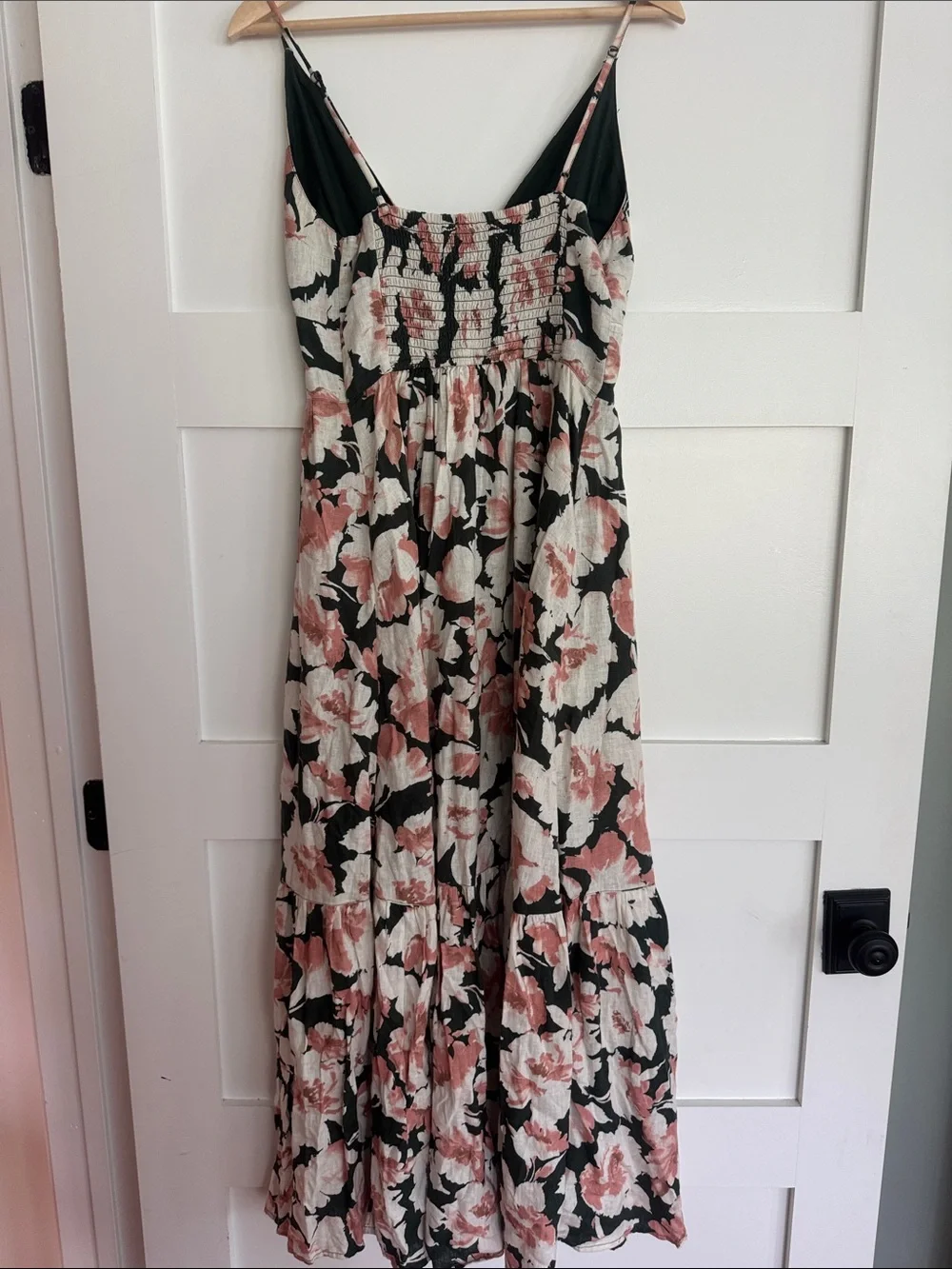 Abercrombie and Fitch Floral Spaghetti-Strap Maxi Dress in Blush and Black